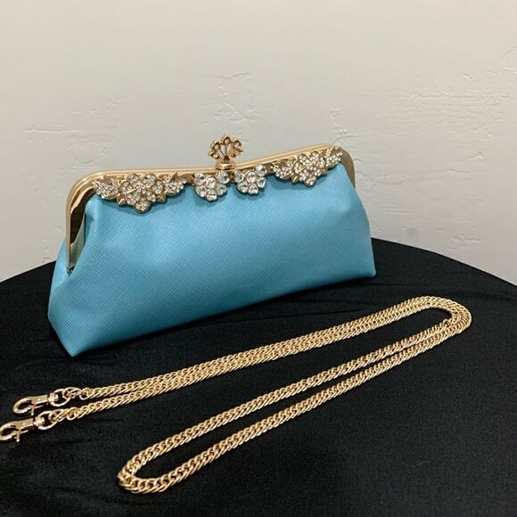 Handmade Genuine Leather Rhinestone Push lock Clutch/Evening bag - Picture 5 of 13